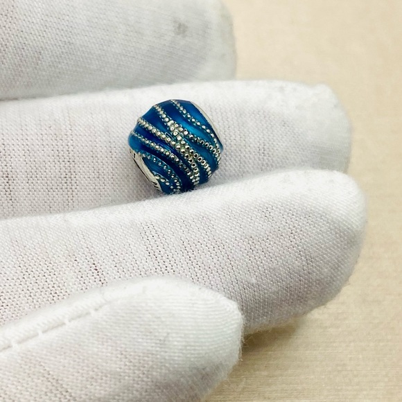 EUC Pandora 797012ENMX Sterling Silver Blue Water Swirls Charm w/ Blue Enamel - Picture 3 of 7